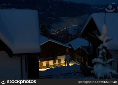 Night view from Forgarida, a ski resort town in the Dolomite Mountains. Night view from Forgarida, a ski resort town in the Dolomite Mountains, Italy