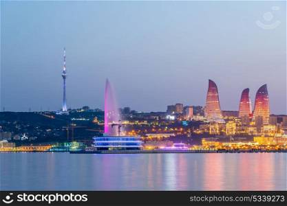 Night view of Baku Azerbaijan during sunset