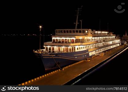 Night view of cruise ship in port