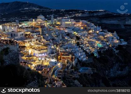 Night view of Fira, Santorini, Greece