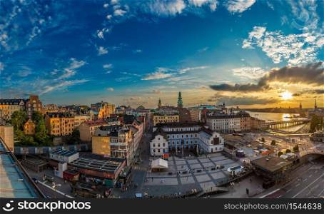 Night view of Gamla Stan, the old part of Stockholm, Sweden in a summer day
