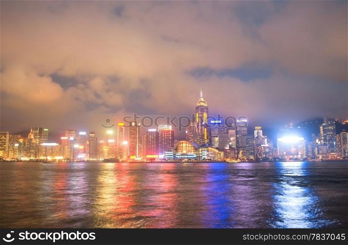 Night view of Hong Kong business downtown