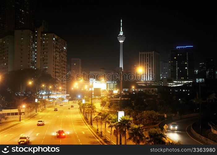 night view of Kuala Lumpur downtown with the KL Tower