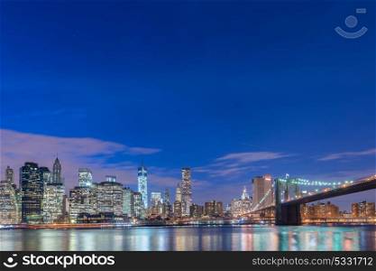 Night view of Manhattan and Brooklyn bridge