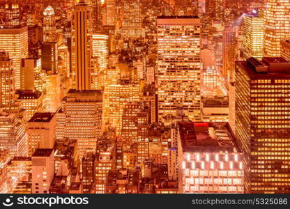 Night view of New York Manhattan during sunset