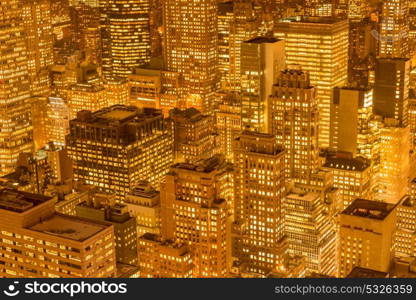 Night view of New York Manhattan during sunset