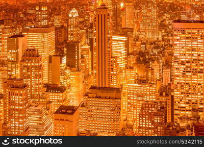 Night view of New York Manhattan during sunset