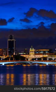 night view of Singapore downtown and marina bay. Singapore downtown