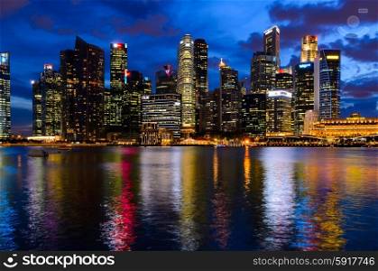 night view of Singapore downtown and marina bay. Singapore downtown