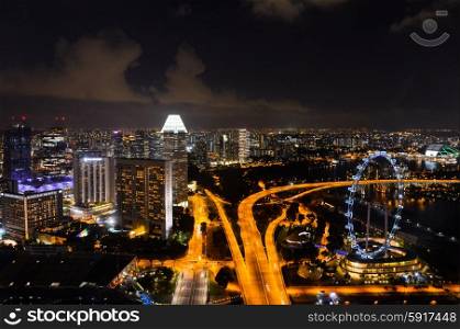 night view of Singapore downtown from above. Singapore downtown