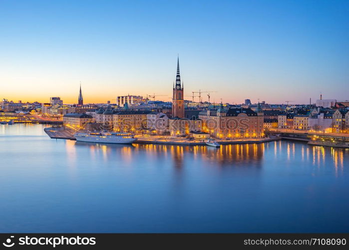 Night view of Stockholm city skyline old town in Sweden.