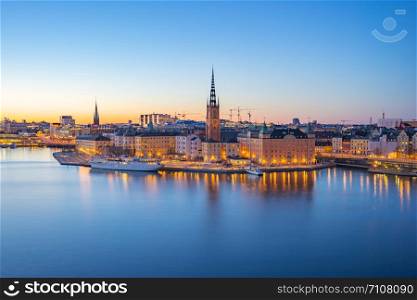 Night view of Stockholm city skyline old town in Sweden.
