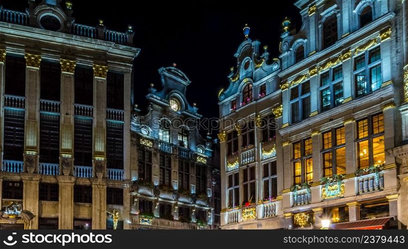 Night view of the beautiful Grand Place, the central square of Brussels, Belgium, a UNESCO World Heritage Site since 1998