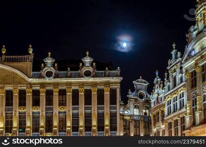 Night view of the beautiful Grand Place, the central square of Brussels, Belgium, a UNESCO World Heritage Site since 1998