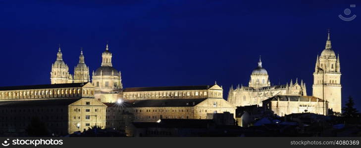 Night view of the Cathedral of Salamanca and Clerecia towers.&#xA;