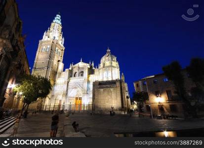 Night view of the Cathedral of Toledo in Spain