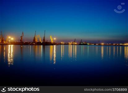 Night view of the harbor seaport. Odessa. Ukraine