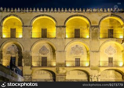 Night view of the Mosque-Cathedral of Cordoba, Andalusia, southern Spain