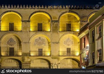 Night view of the Mosque-Cathedral of Cordoba, Andalusia, southern Spain