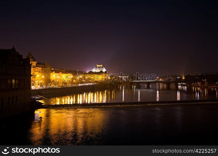 night view of the National Theatre in Prague