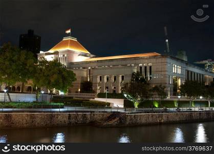 Night view of the Parliament building in Singapore