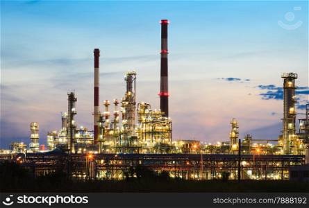 Night view of the refinery petrochemical plant in Gdansk, Poland Europe.