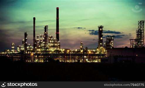 Night view of the refinery petrochemical plant in Gdansk, Poland Europe.