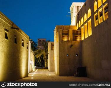 Night view of the streets of the old Arab city Dubai UAE