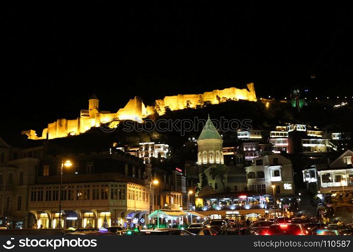 Night view of the Tbilisi Old Town, the Historic district of the capital of Georgia