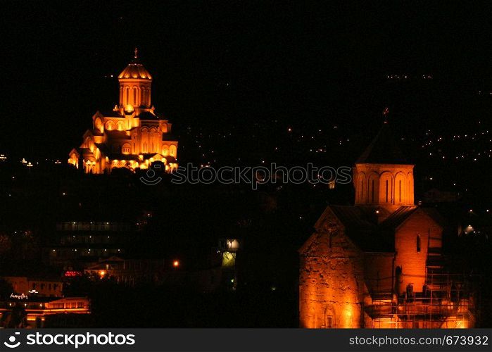 Night view of the Tbilisi Old Town, the Historic district of the capital of Georgia