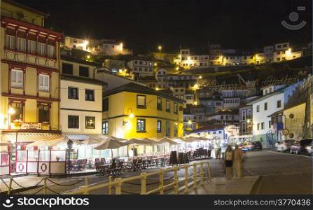 night view of the tourist fishing village of Cudillero, Spain