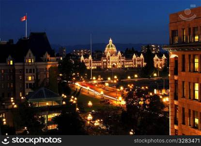 Night view of Victoria&acute;s Legislative Buildings, Canada.