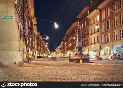 night view on the shopping alley Kramgasse at Bern, Switzerland