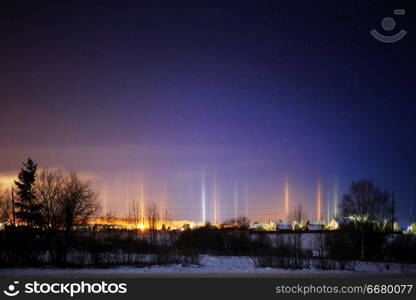 Night winter landscape light poles