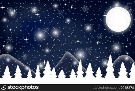 Night winter landscape with mountains for Christmas