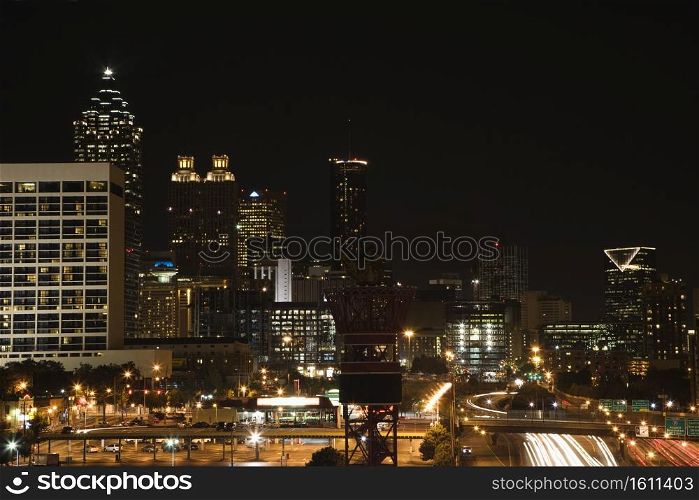 Nightscape of Atlanta, Georgia skyline.