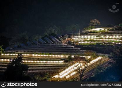 Nightscape of Greenhouse Plant .Doi Inthanon, Chiang Mai, Thailand