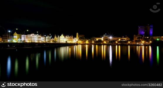Nighttime panorama picture of Willemstad city, Curacao. Willemstad