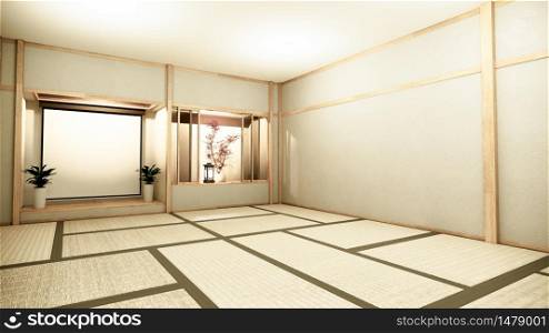 Nihon room interior background with shelf wall japanese style design hidden light.3d rendering