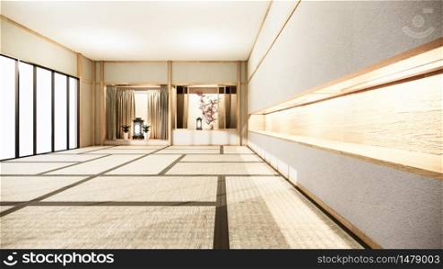 Nihon room interior background with shelf wall japanese style design hidden light.3d rendering