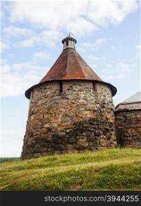Nikolskaya tower of Solovetsky monastery on Solovki (Solovetsky archipelago), sunny summer day