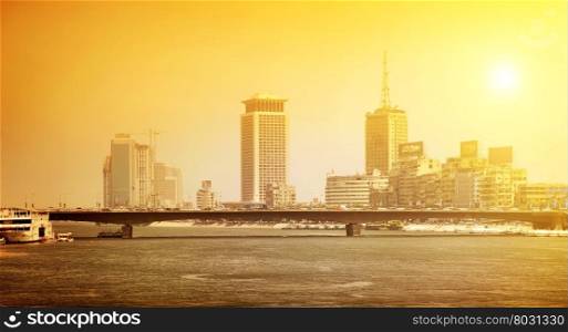 Nile river in the city of Cairo under bright sun