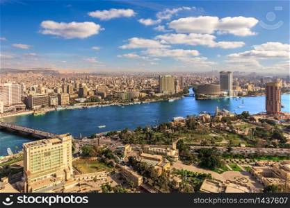 NIle view in Cairo downtown, aerial panorama, Egypt.