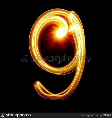 Nine - Created by light numerals over black background