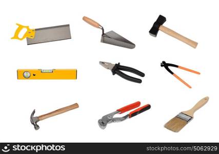 Nine different tools isolated on a white background