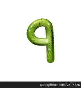 Nine digit of kiwi fruit and water drops isolated number 9 symbol. Vector font of exotic summer food. 9 number, isolated nine digit of exotic kiwi fruit