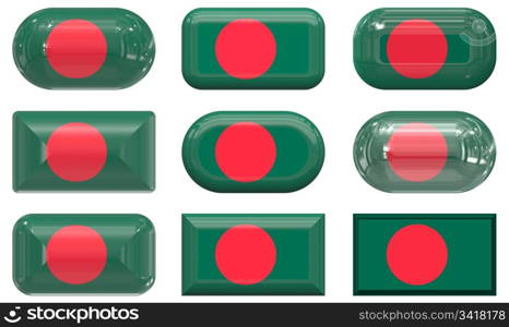 nine glass buttons of the Flag of Bangladesh