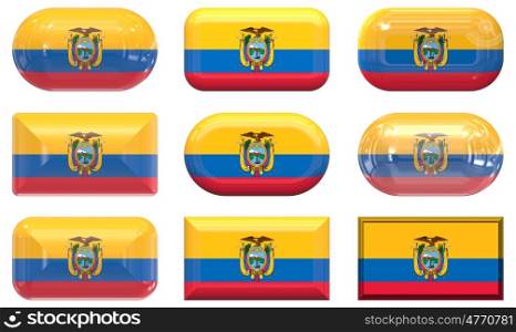 nine glass buttons of the Flag of Ecuador