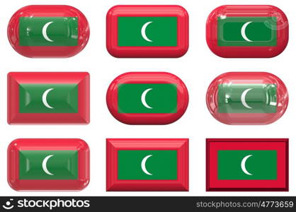 nine glass buttons of the Flag of Maldives