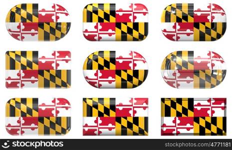 nine glass buttons of the Flag of Maryland